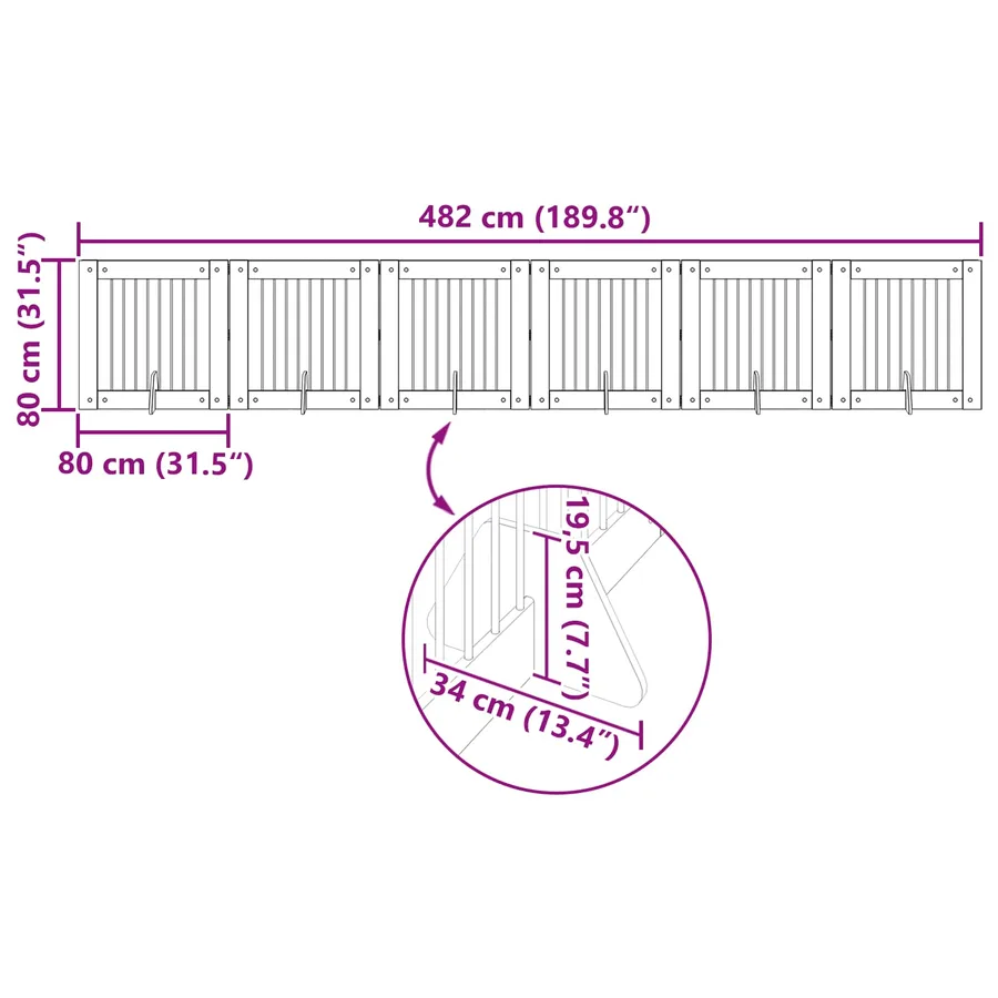Porte de chien pliable avec supports 6 pcs Sonoma gris 482 cm - 9