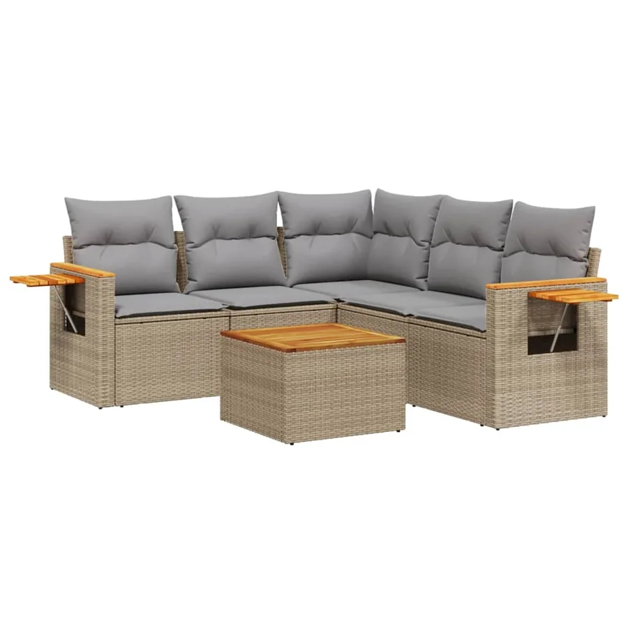 Salon de jardin avec coussins 6 pcs beige résine tressée - 2