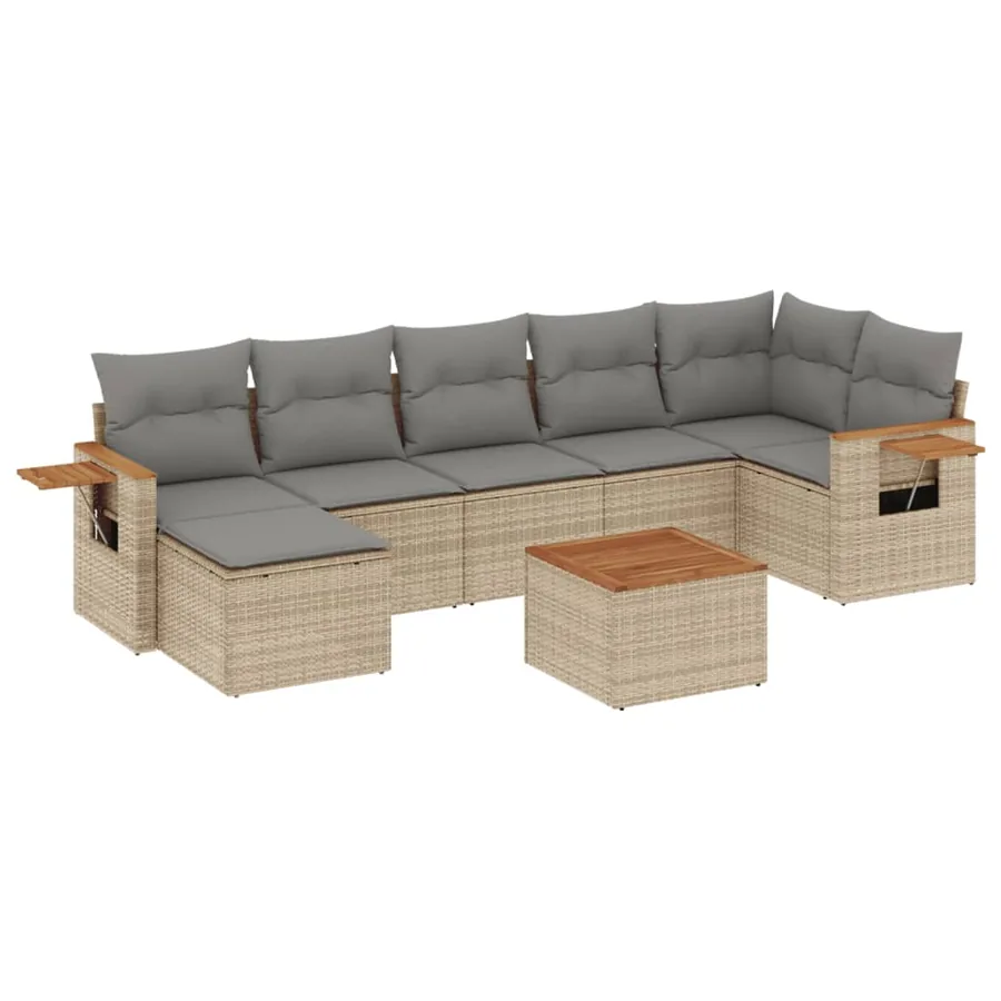 Salon de jardin avec coussins 8 pcs beige résine tressée - 2