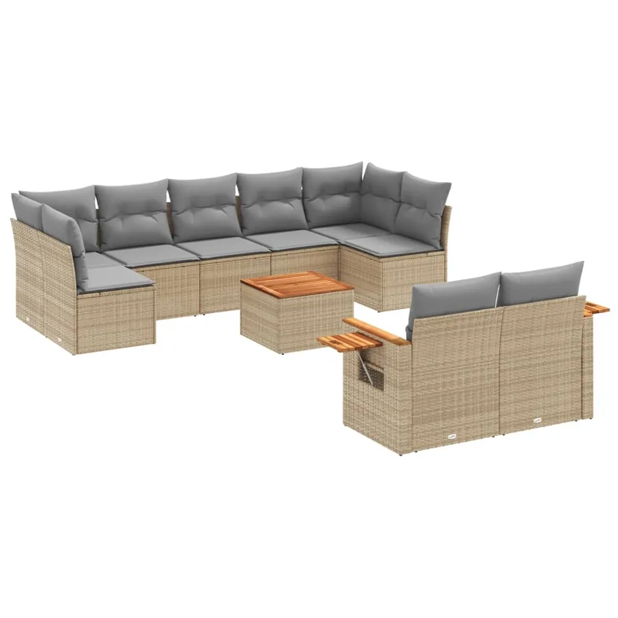 Salon de jardin avec coussins 10 pcs beige résine tressée - 2