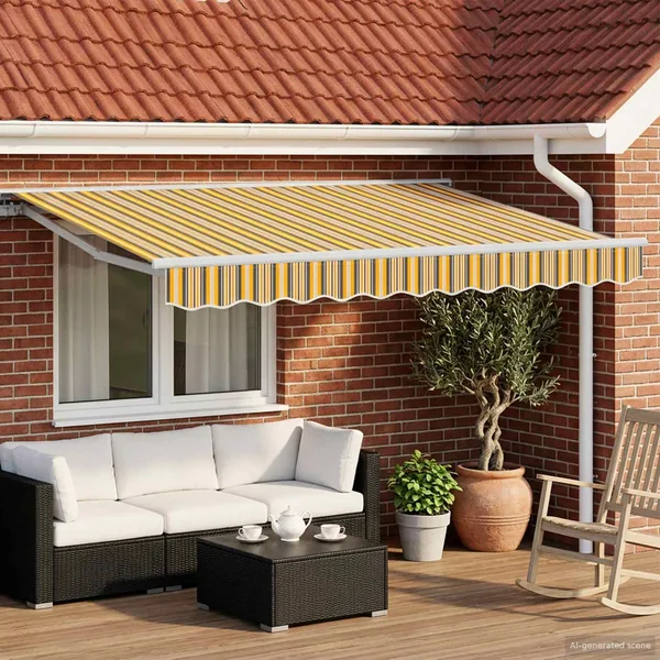 Auvent rétractable électrique Jaune, Gris et Blanc 3,5 x 2,5 m