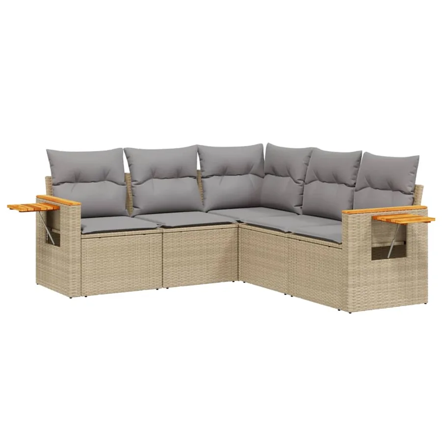 Salon de jardin avec coussins 5 pcs beige résine tressée - 2