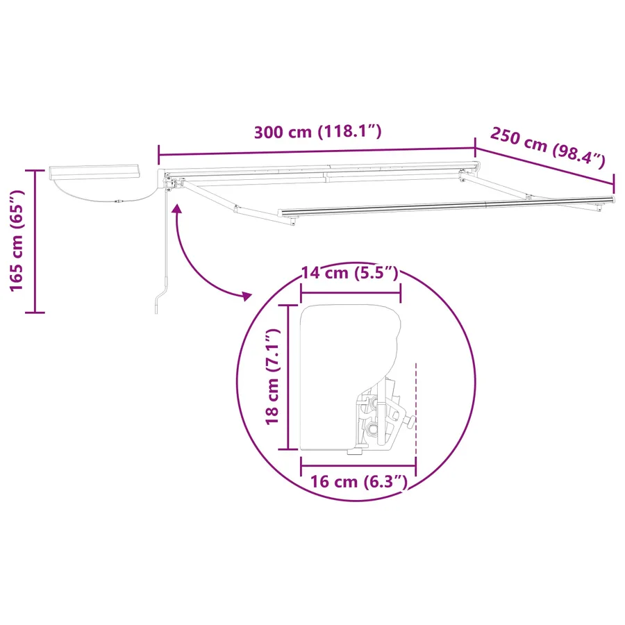 Cadre de store rétractable électrique Blanc 3 x 2,5 m Acier - 8