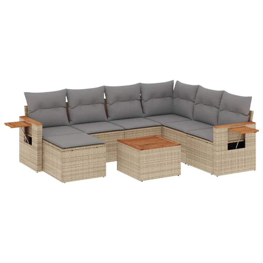 Salon de jardin avec coussins 8 pcs beige résine tressée - 2