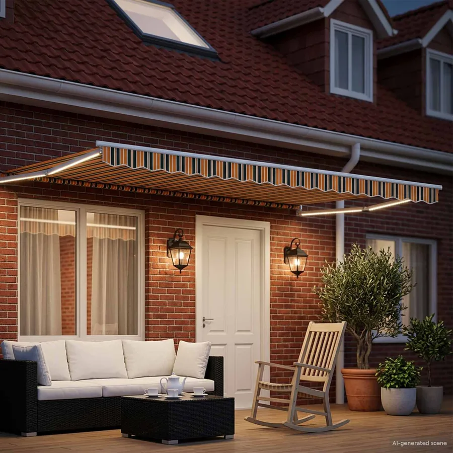 Store rétractable manuel avec LEDs Vert, Jaune, Blanc 4 × 3 m - 3