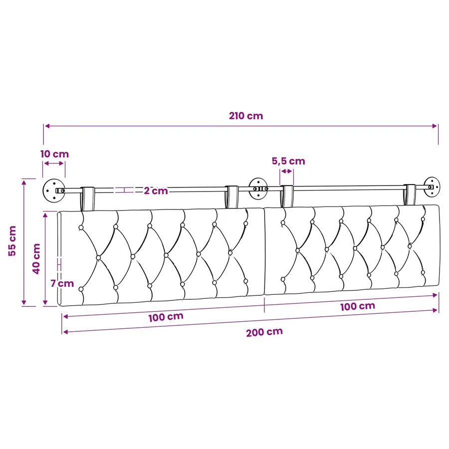 Tête de lit suspendue Blanc Tissu - 11