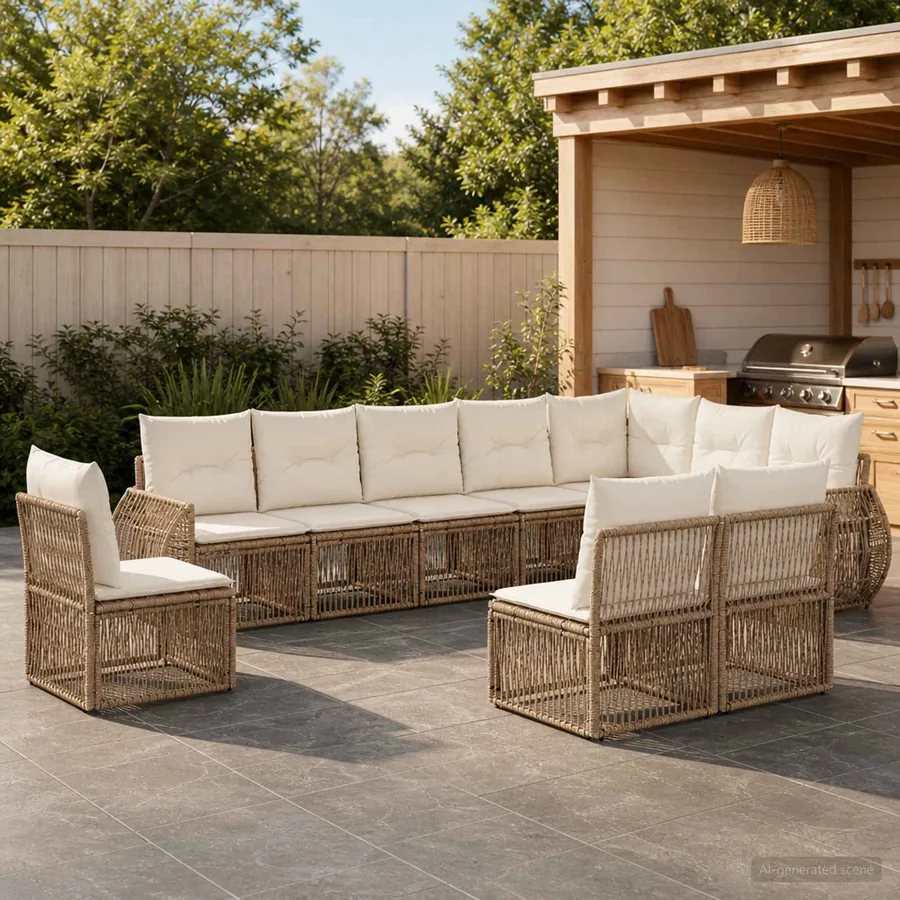 Ensemble de canapé de jardin 10 pcs Beige et blanc crème
