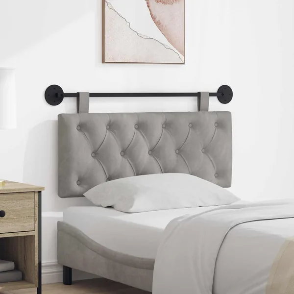 Tête de lit suspendue Avec lumière LED Gris clair Velours
