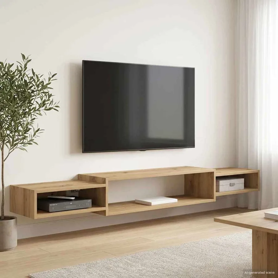 Meuble TV mural Montage mural Chêne artisanal 180 x 28 x 21 cm - 4