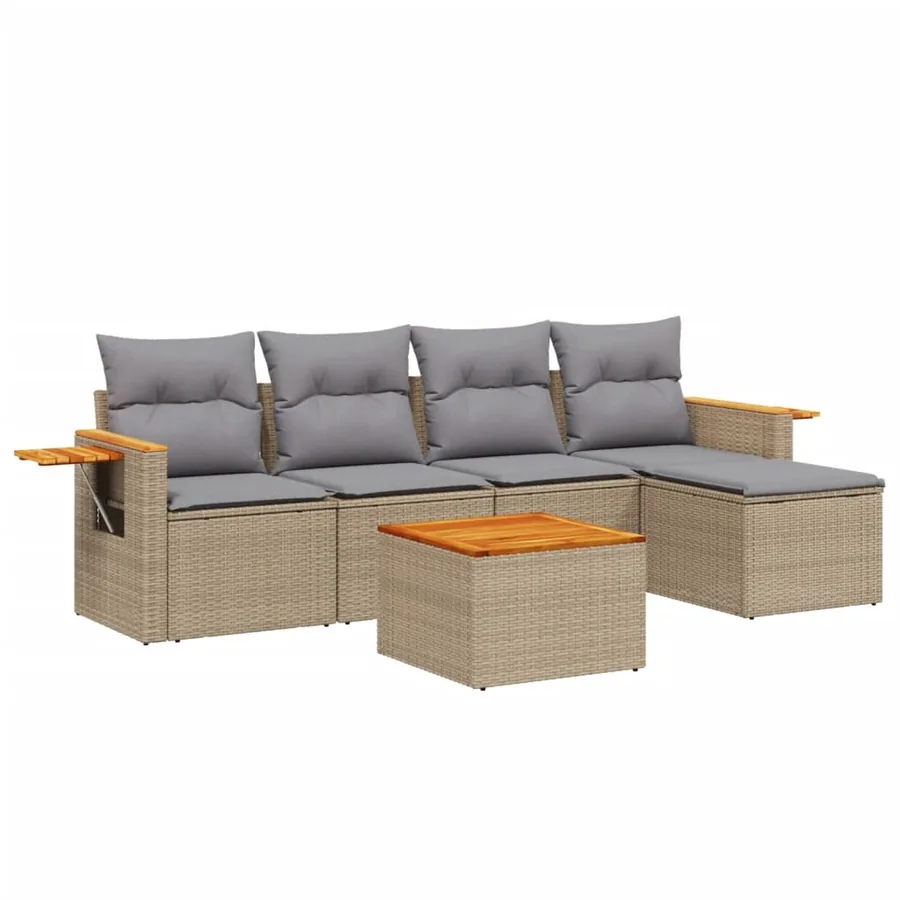 Salon de jardin avec coussins 6 pcs beige résine tressée - 2