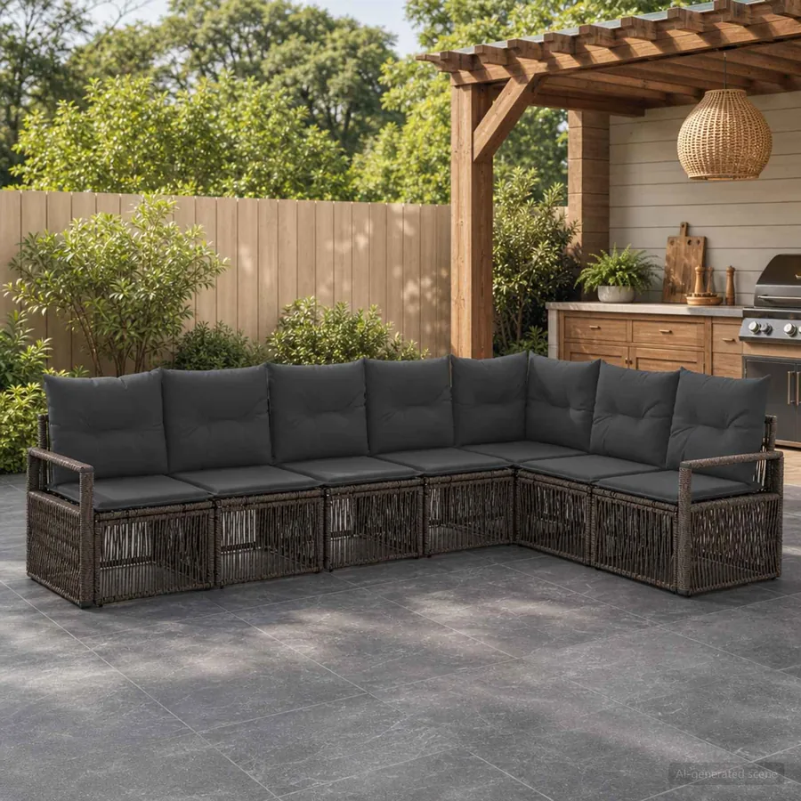 Ensemble de canapé de jardin 7 pcs Gris polyrotin