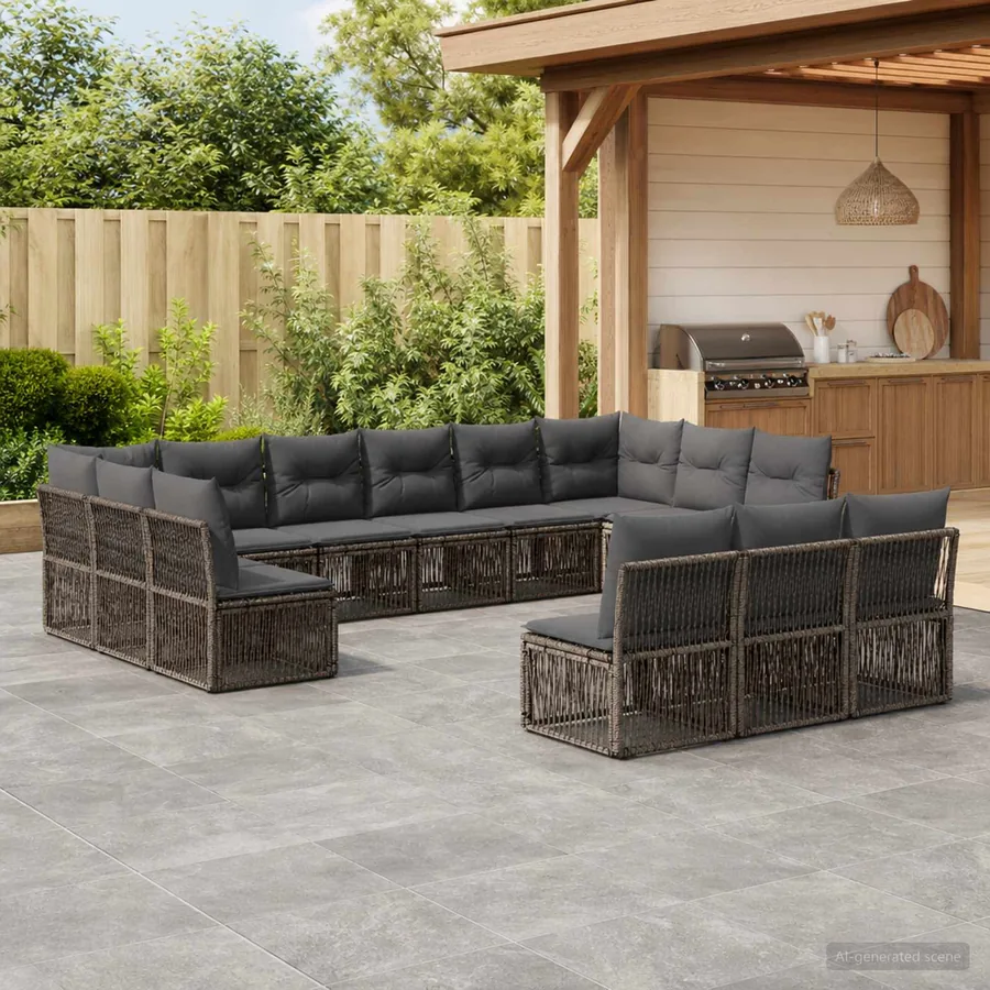Ensemble de canapé de jardin 13 pcs Gris polyrotin
