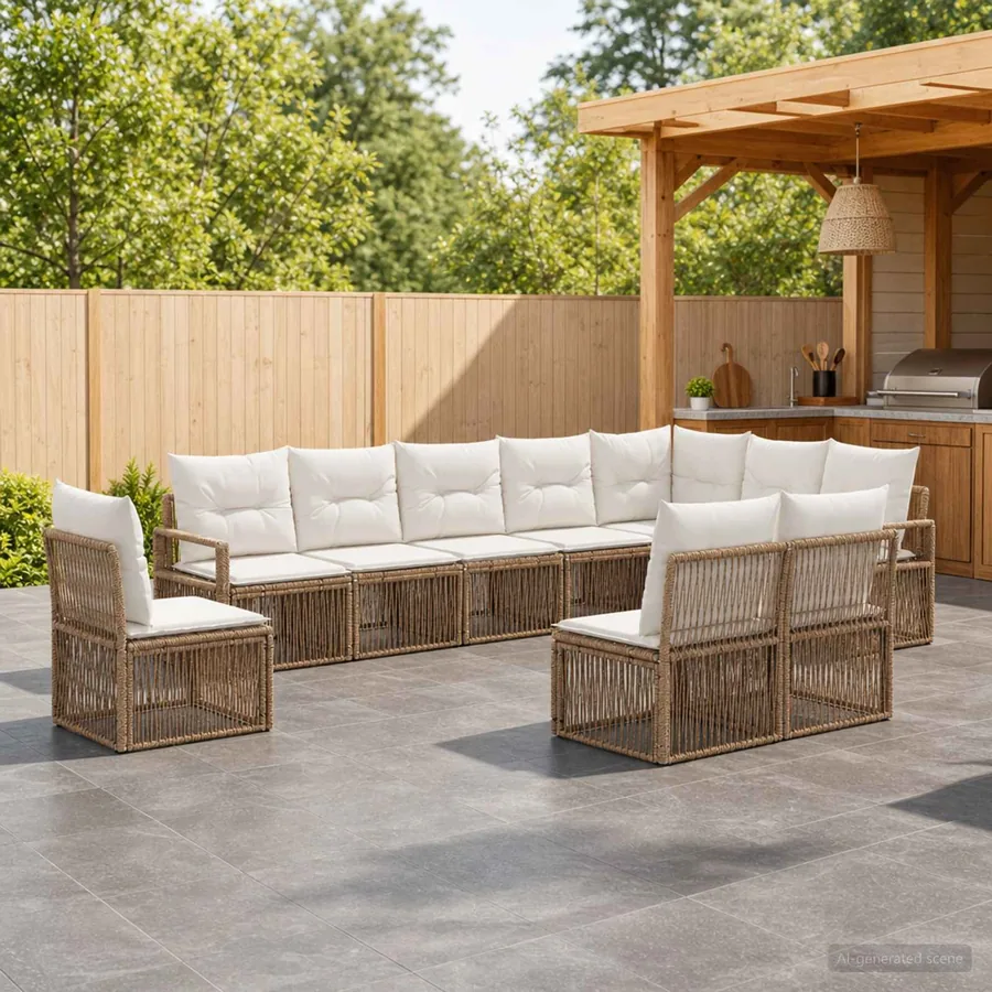 Ensemble de canapé de jardin 10 pcs Beige polyrotin