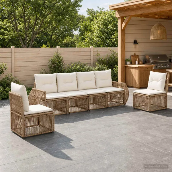 Ensemble de canapé de jardin 6 pcs Beige et blanc crème