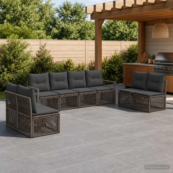 Ensemble de canapé de jardin 8 pcs Gris polyrotin
