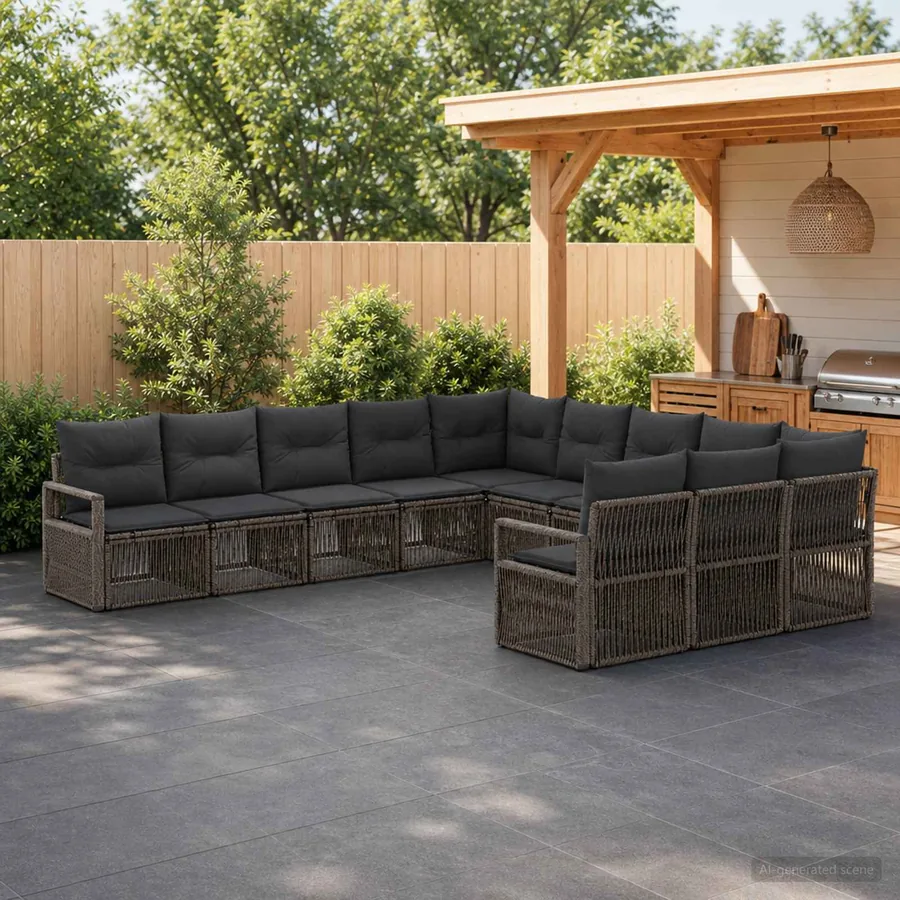 Ensemble de canapé de jardin 11 pcs Gris polyrotin