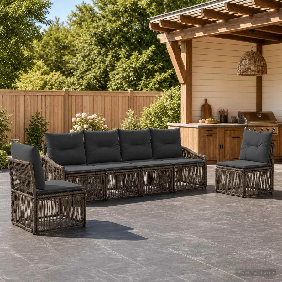 Ensemble de canapé de jardin 6 pcs Gris polyrotin