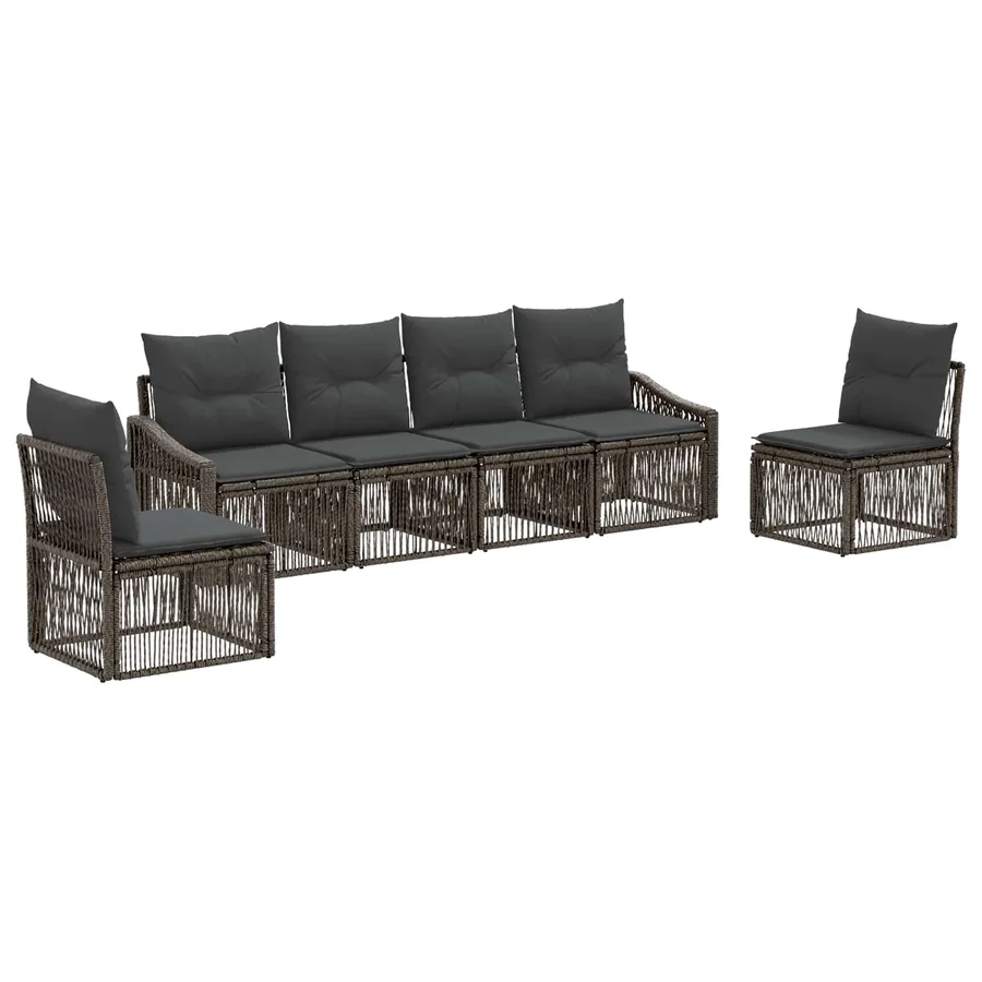 Ensemble de canapé de jardin 6 pcs Gris polyrotin - 2