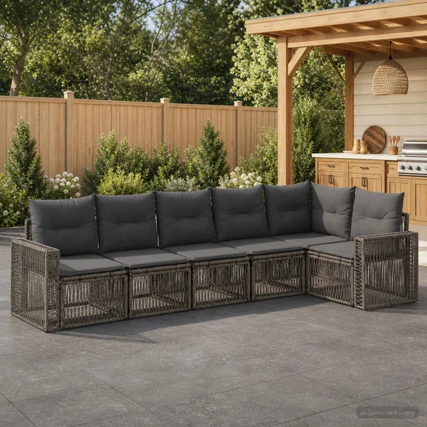 Ensemble de canapé de jardin 6 pcs Gris et Gris foncé polyrotin