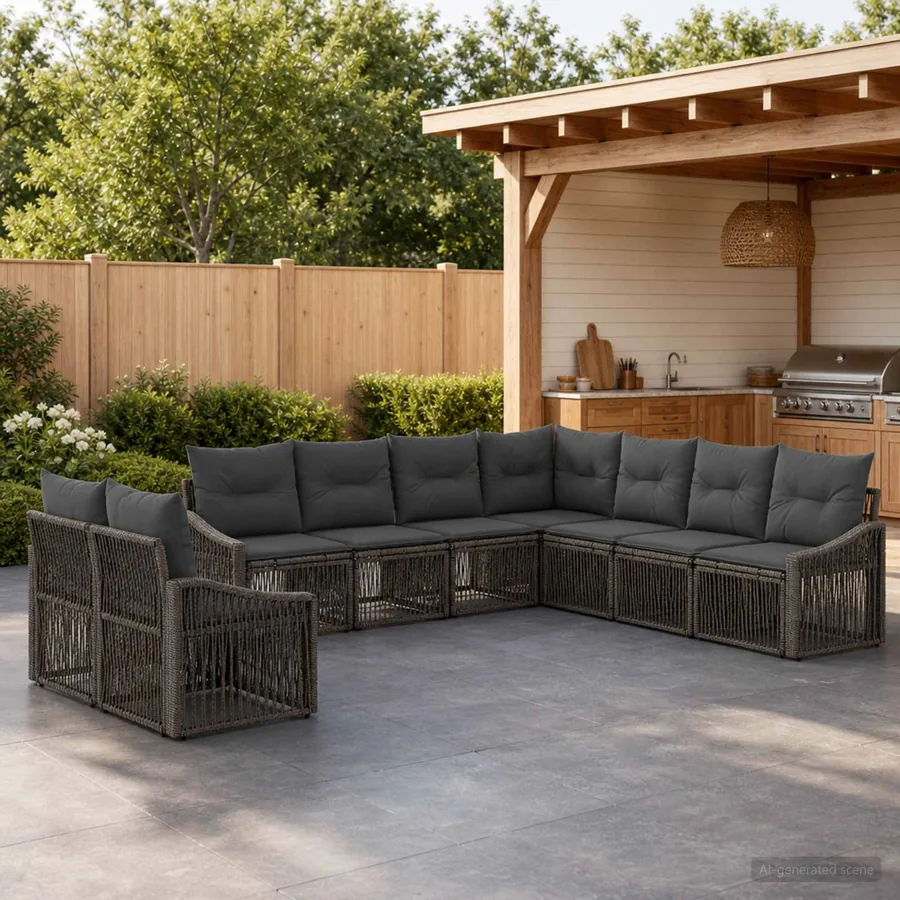 Ensemble de canapé de jardin 9 pcs Gris polyrotin