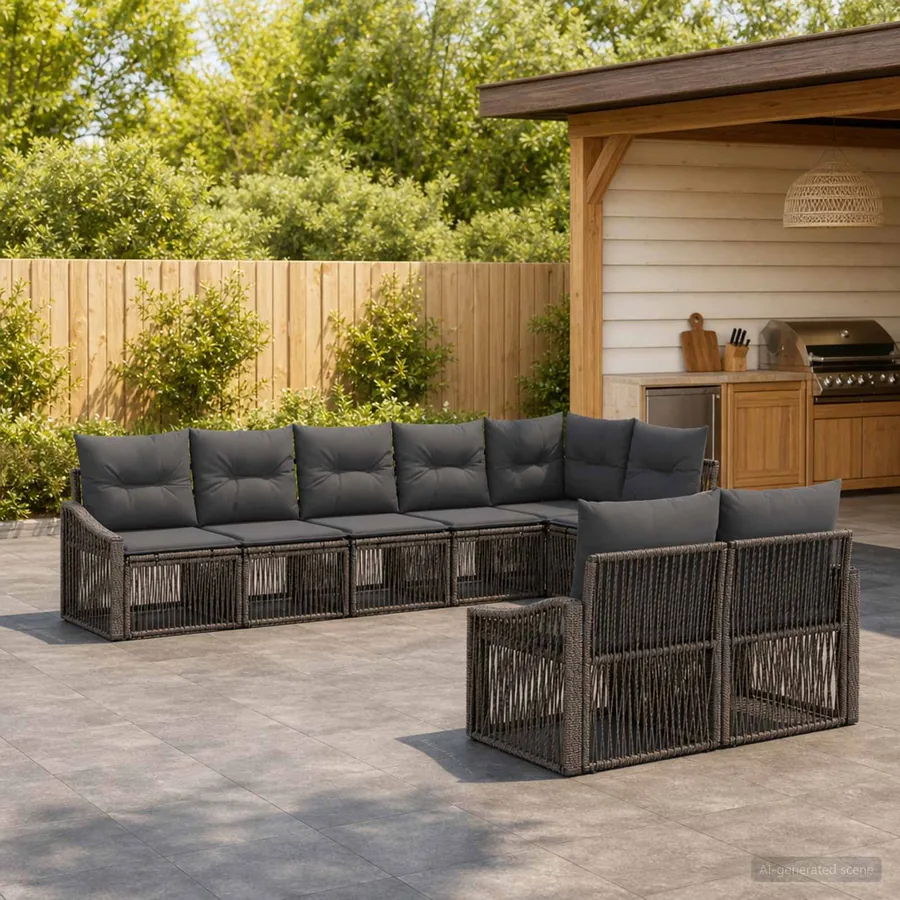 Ensemble de canapé de jardin 8 pcs Gris polyrotin