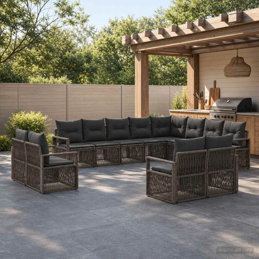 Ensemble de canapé de jardin 12 pcs Gris polyrotin