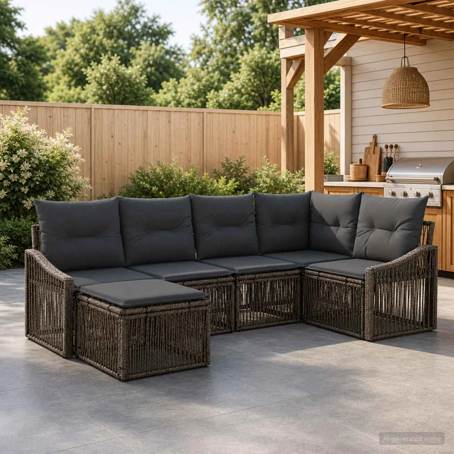 Ensemble de canapé de jardin 6 pcs Gris polyrotin
