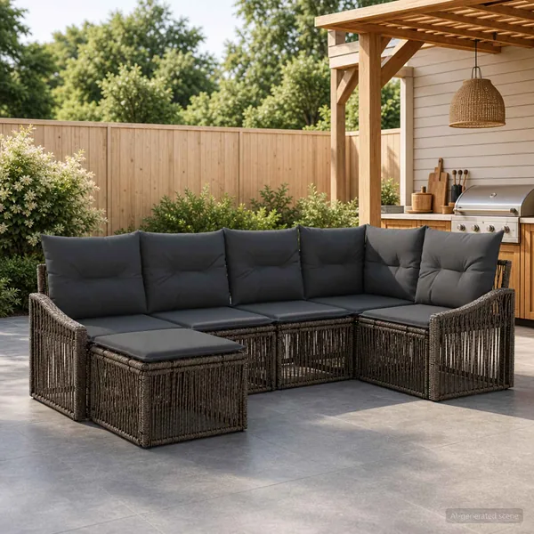 Ensemble de canapé de jardin 6 pcs Gris polyrotin