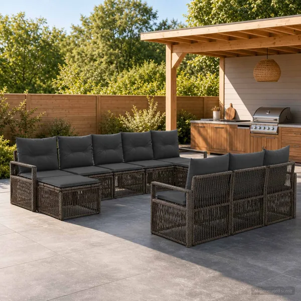 Ensemble de canapé de jardin 10 pcs Gris polyrotin