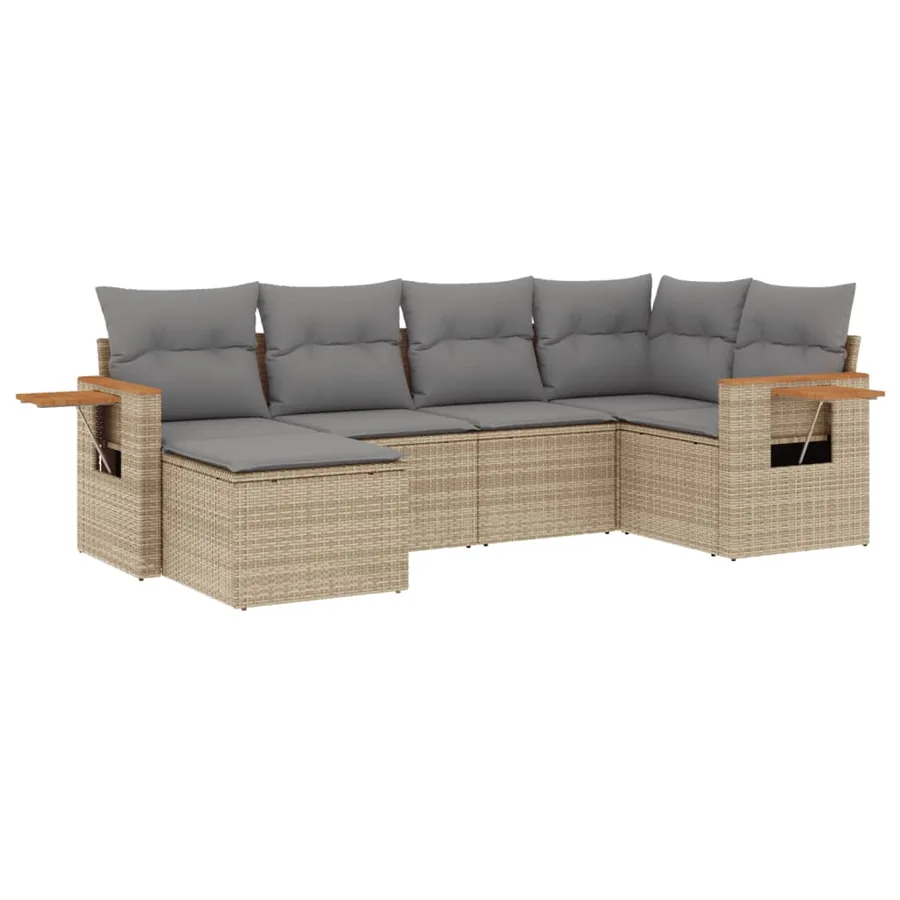 Salon de jardin avec coussins 6 pcs beige résine tressée - 2