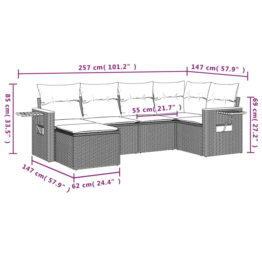 Salon de jardin avec coussins 6 pcs beige résine tressée - 9