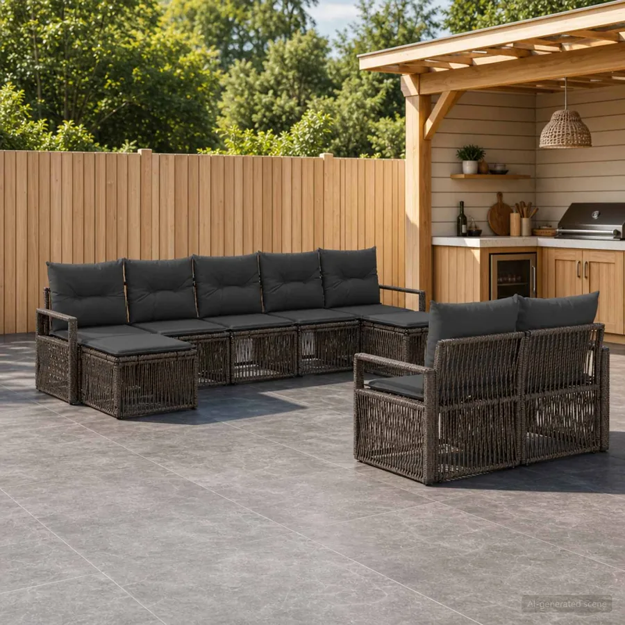 Ensemble de canapé de jardin 9 pcs Gris polyrotin