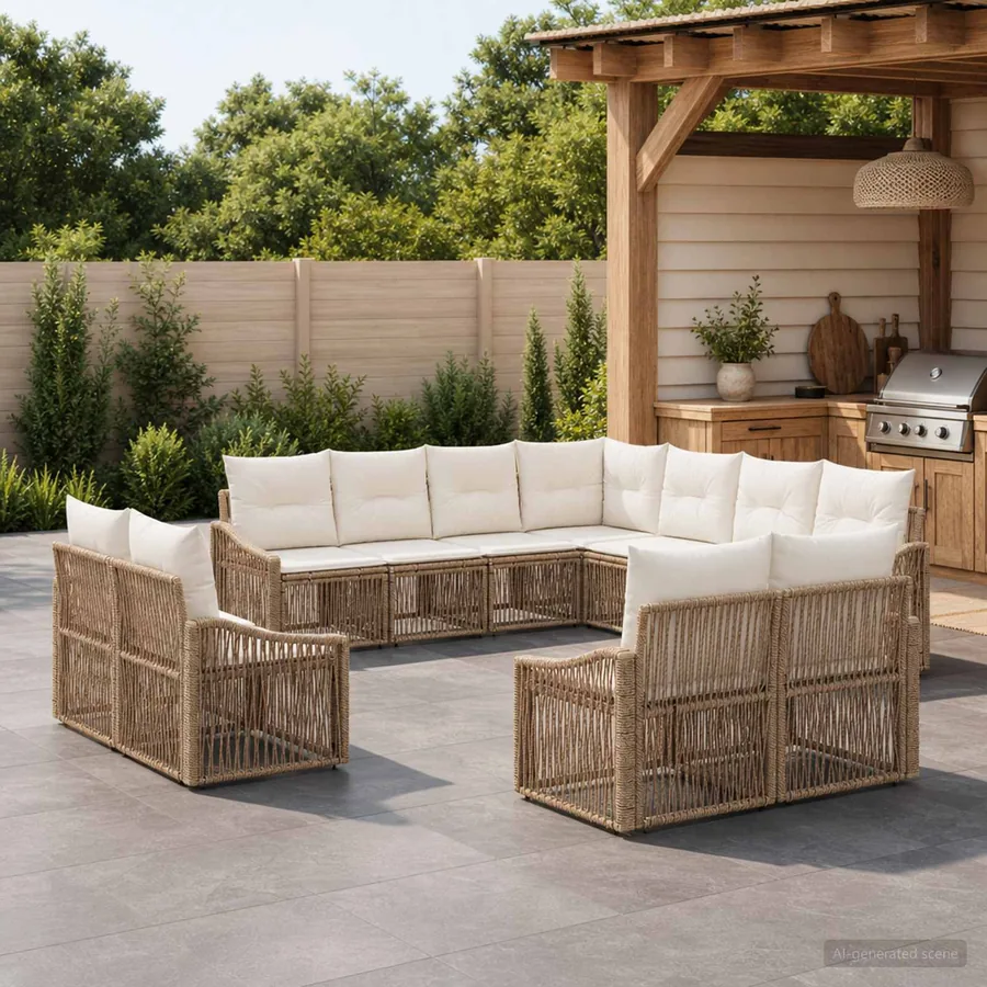 Ensemble de canapé de jardin 11 pcs Beige polyrotin