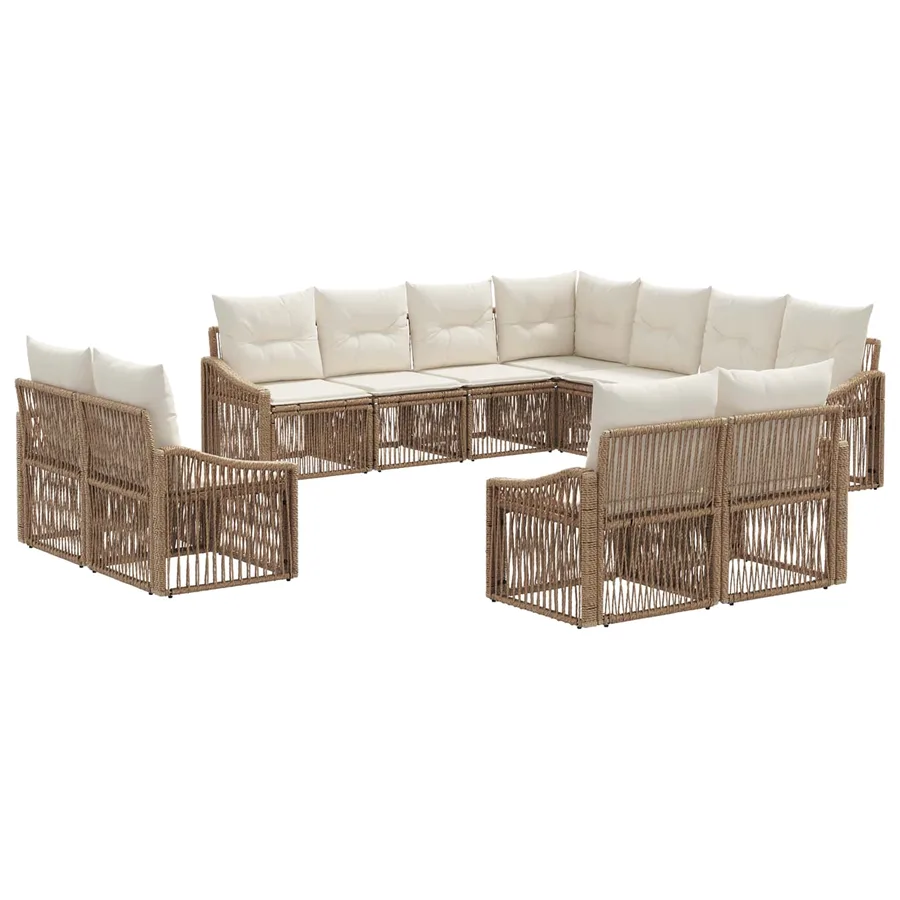 Ensemble de canapé de jardin 11 pcs Beige polyrotin - 2