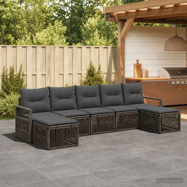 Ensemble de canapé de jardin 7 pcs Gris polyrotin