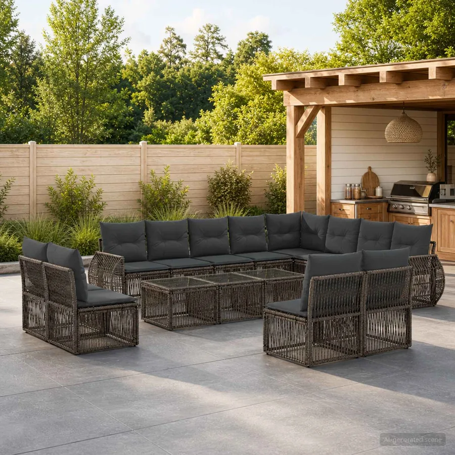 Ensemble de canapé de jardin 12 pcs Gris et Gris foncé