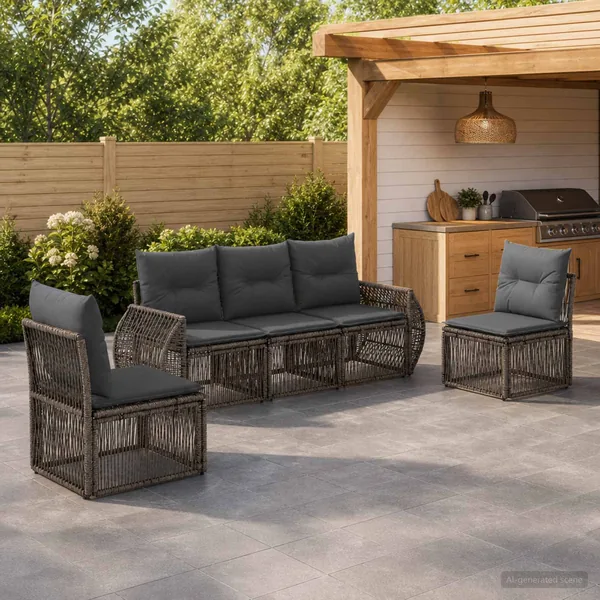 Ensemble de canapé de jardin 5 pcs Gris et Gris foncé polyrotin