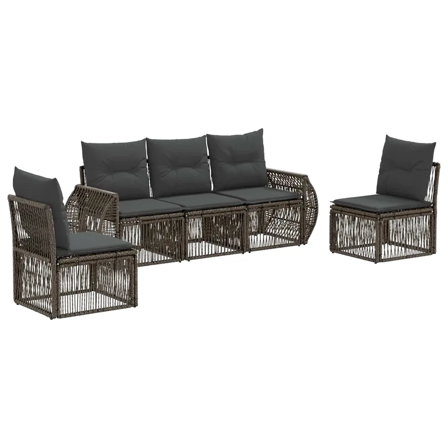 Ensemble de canapé de jardin 5 pcs Gris et Gris foncé polyrotin - 2