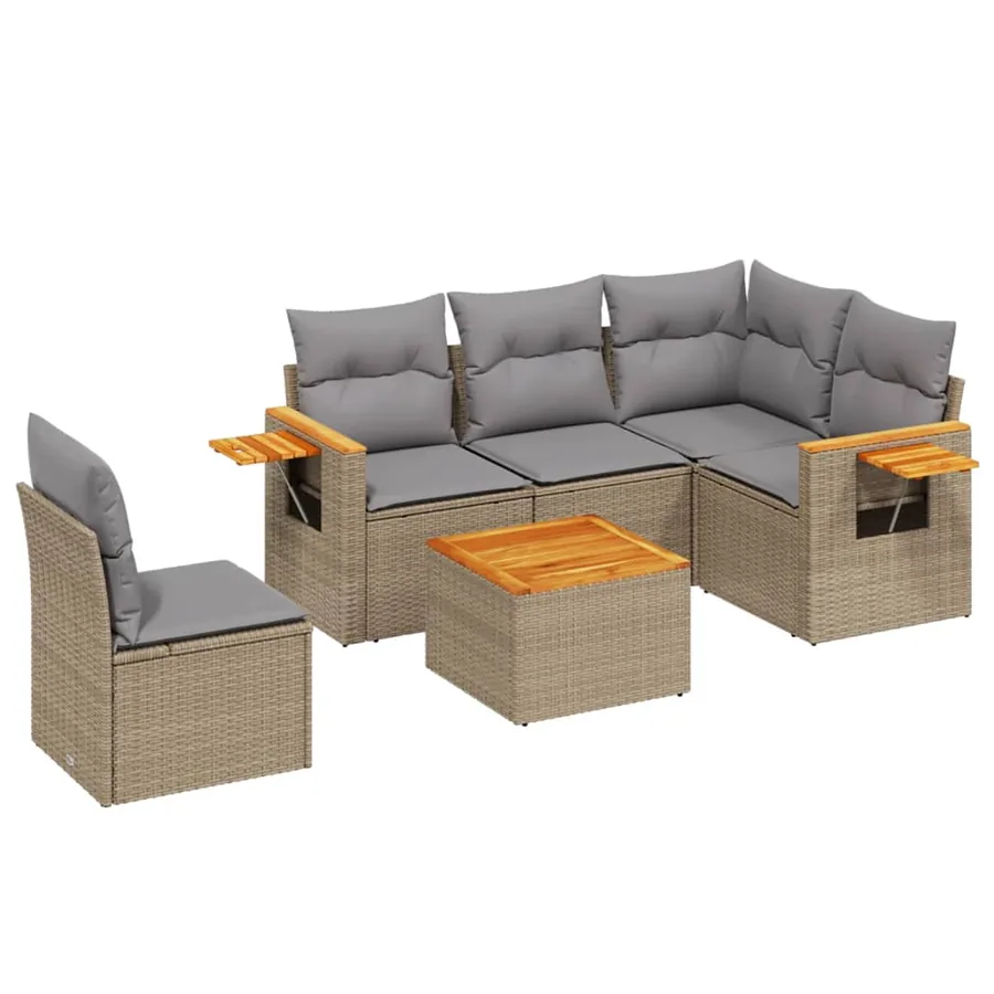 Salon de jardin avec coussins 6 pcs beige résine tressée - 2