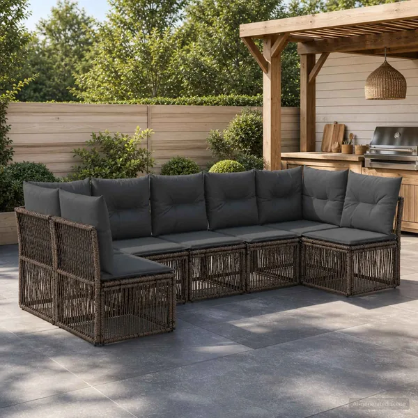 Ensemble de canapé de jardin 7 pcs Gris polyrotin
