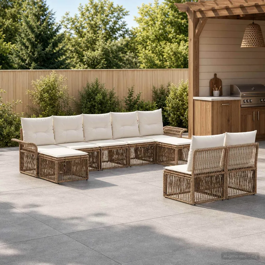 Ensemble de canapé de jardin 9 pcs Beige polyrotin