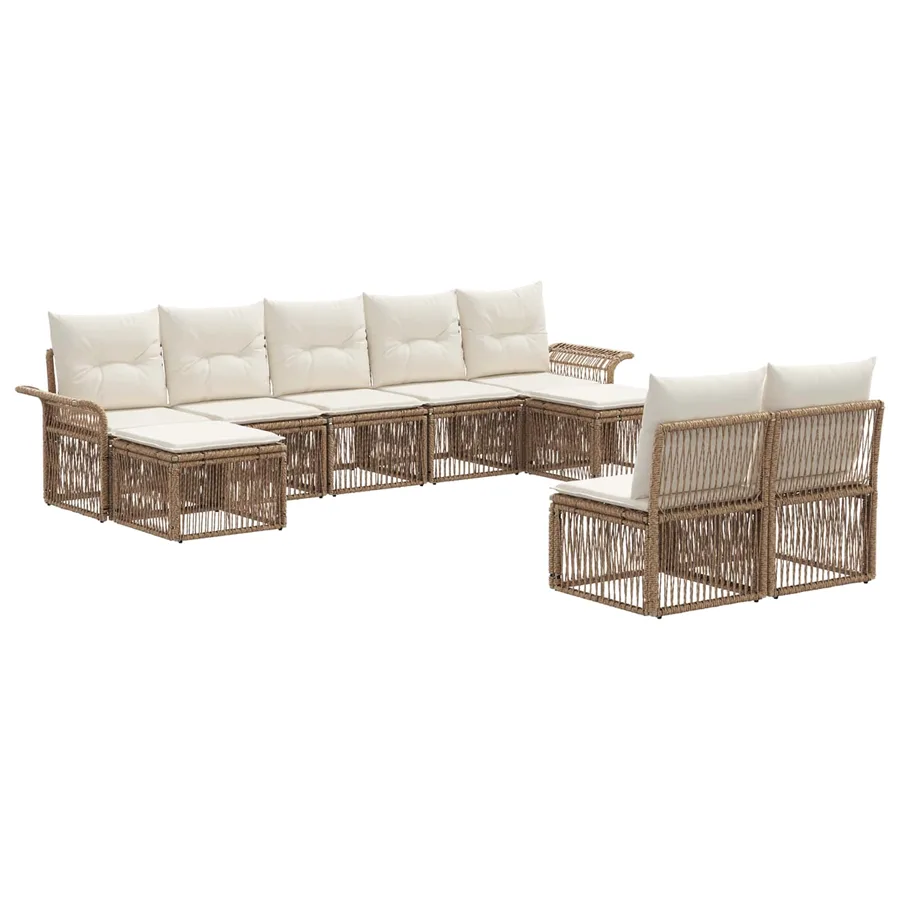 Ensemble de canapé de jardin 9 pcs Beige polyrotin - 2