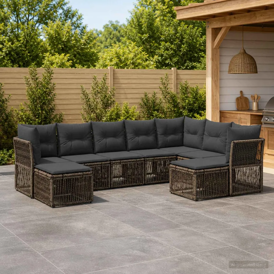 Ensemble de canapé de jardin 9 pcs Gris polyrotin
