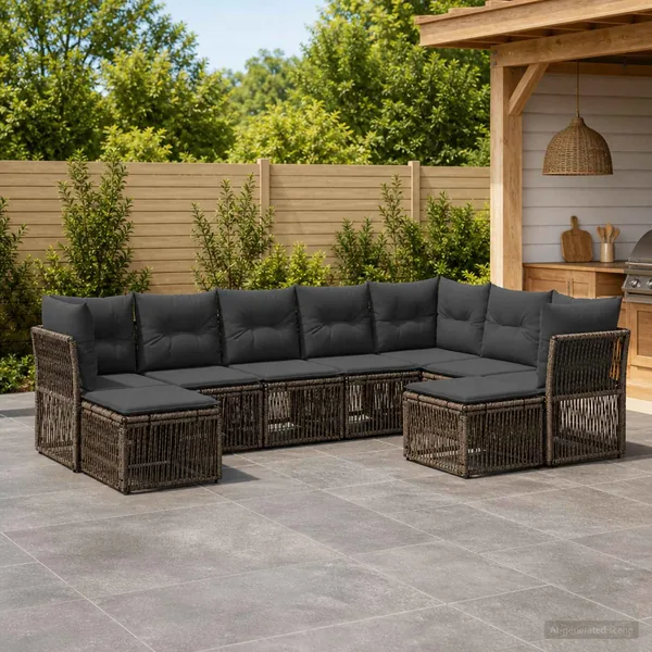 Ensemble de canapé de jardin 9 pcs Gris polyrotin