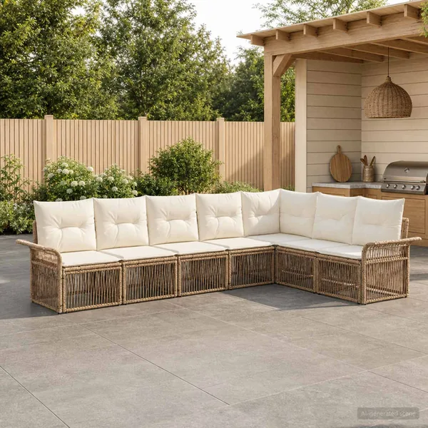 Ensemble de canapé de jardin 7 pcs Beige polyrotin