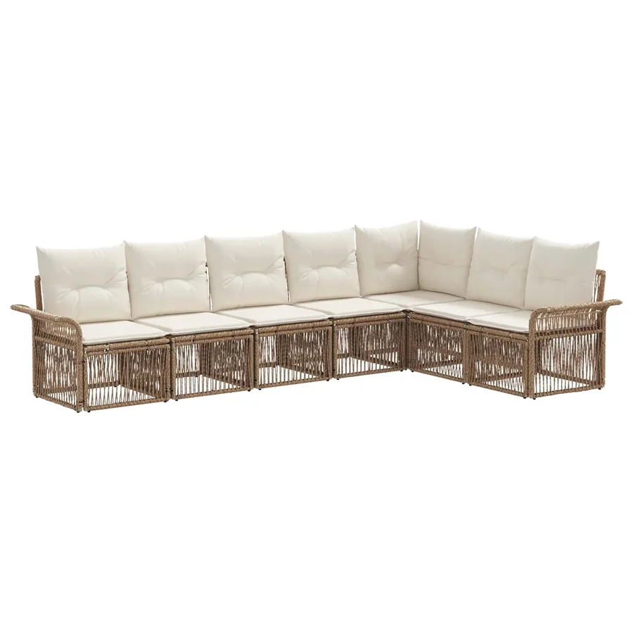 Ensemble de canapé de jardin 7 pcs Beige polyrotin - 2