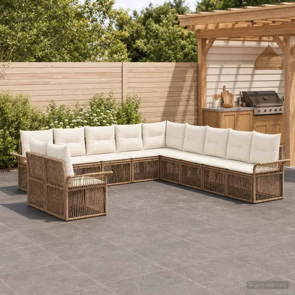 Ensemble de canapé de jardin 11 pcs Beige polyrotin