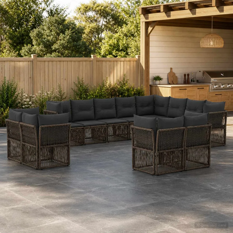Ensemble de canapé de jardin 12 pcs Gris polyrotin
