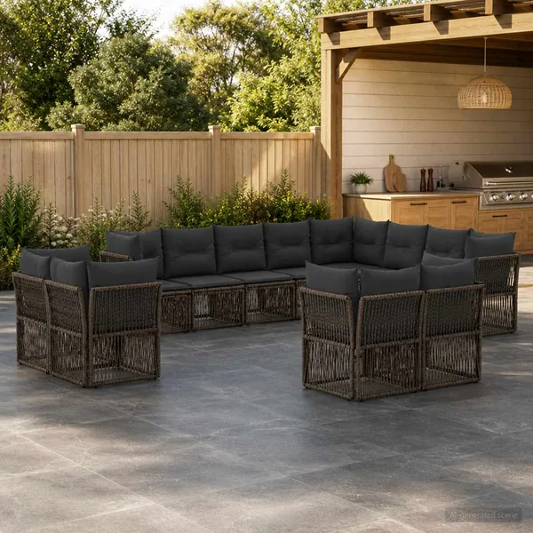 Ensemble de canapé de jardin 12 pcs Gris polyrotin