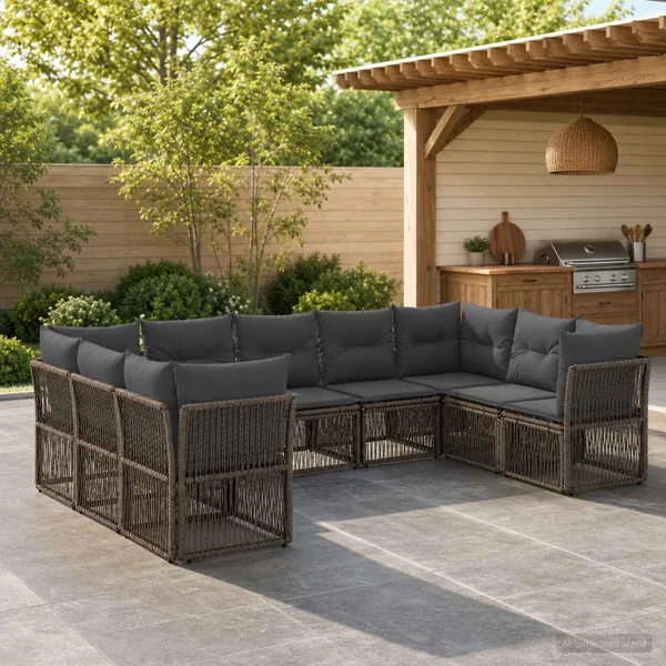 Ensemble de canapé de jardin 9 pcs Gris polyrotin